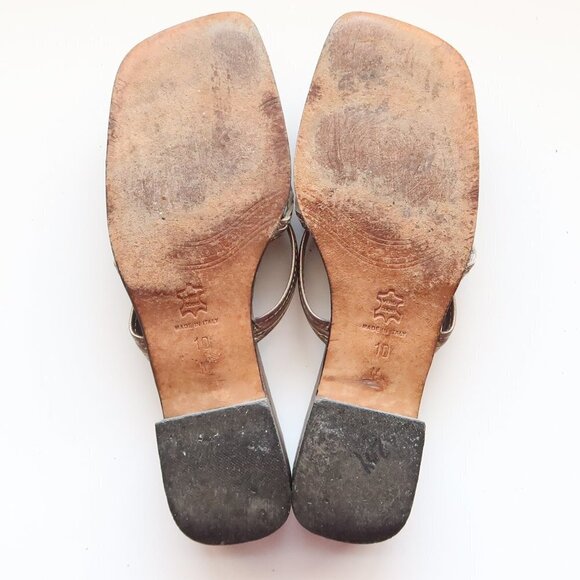 Sesto Meucci Silver Leather Square Toe Strappy Mule Sandals Block Heel Slides 10 - Picture 8 of 16